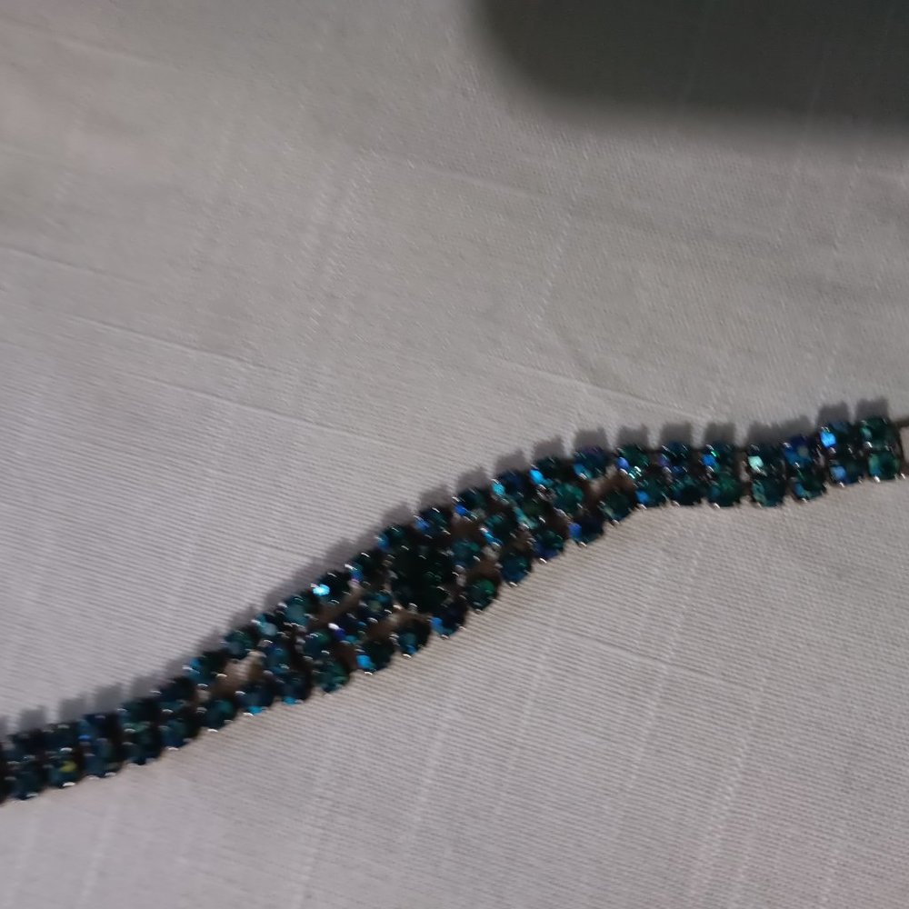 Costume Jewelry Crystals look like (Swarovski not sure), Turquoise Bracelet.